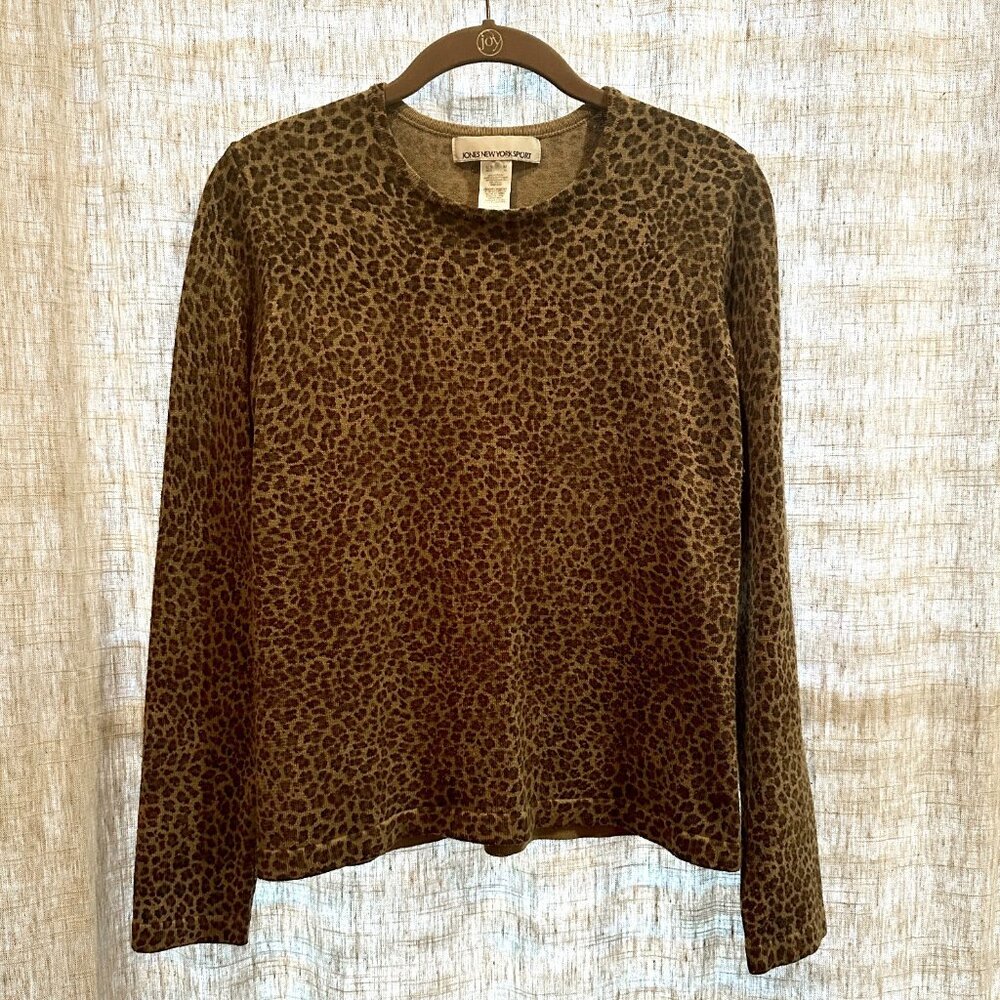 Jones New York Sport Leopard Print Wool-Blend Pullover Crewneck Sweater Medium